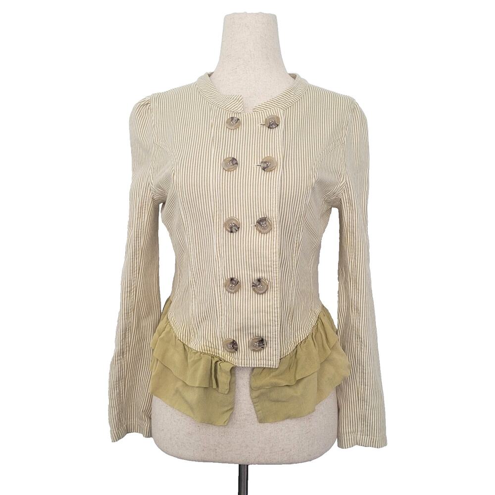 Y2K Pinstriped Ruffle Peplum Military Style Jacket Size M Indie Boho Chic